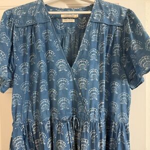 Christy Dawn- Sustainable blue cotton “Dawn” dress XL- seashell pattern